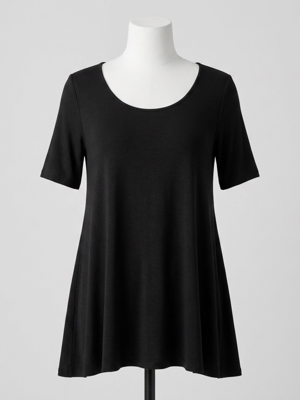 Edista Black Flowy Short Sleeve Tunic Top Size L Made in USA
